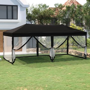 vidaXL Partytent inklapbaar met zijwanden 3x6 m zwart