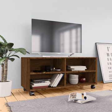 vidaXL Tv-meubel met wieltjes 90x35x35 cm bewerkt hout bruineikenkleur