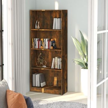 vidaXL Boekenkast 4-laags 60x24x142 cm bewerkt hout gerookt eikenkleur