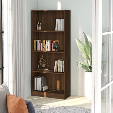 vidaXL Boekenkast 4 schappen 60x24x142 cm bewerkt hout bruineikenkleur