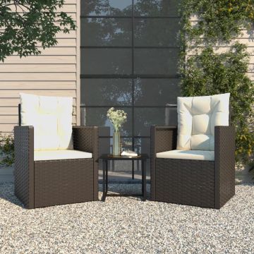 vidaXL 3-delige Loungeset met kussens poly rattan zwart