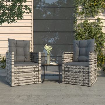 vidaXL 3-delige Loungeset met kussens poly rattan grijs