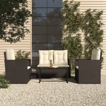 vidaXL 4-delige Loungeset met kussens poly rattan zwart