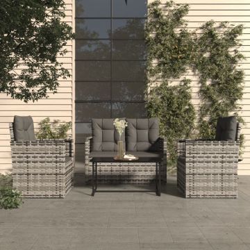 vidaXL 4-delige Loungeset met kussens poly rattan grijs