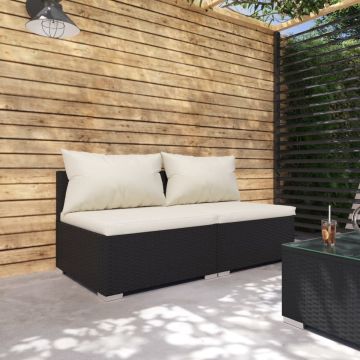 vidaXL 2-delige Loungeset met kussens poly rattan zwart