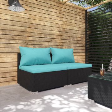 vidaXL 2-delige Loungeset met kussens poly rattan zwart