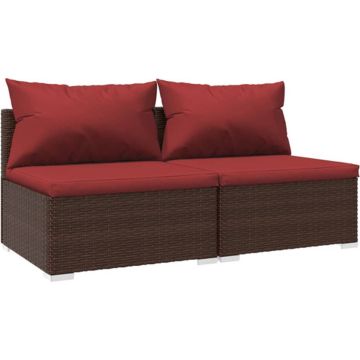 vidaXL 2-delige Loungeset met kussens poly rattan bruin