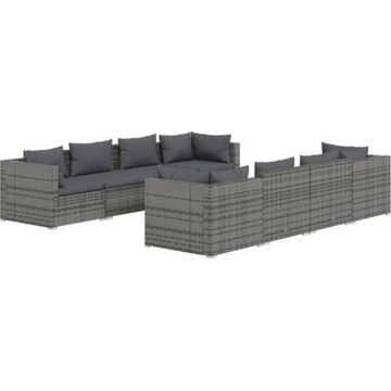 vidaXL 9-delige Loungeset met kussens poly rattan grijs