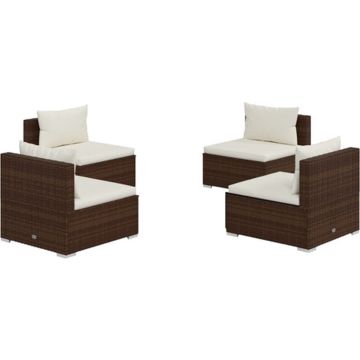 vidaXL 4-delige Loungeset met kussens poly rattan bruin