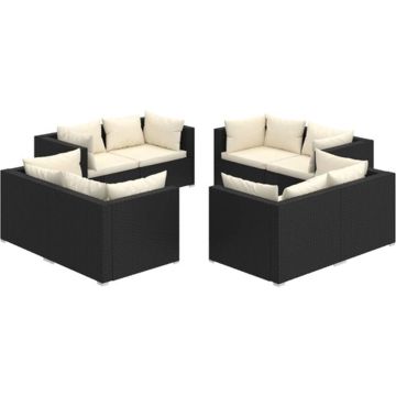 vidaXL 8-delige Loungeset met kussens poly rattan zwart