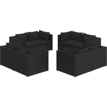 vidaXL 8-delige Loungeset met kussens poly rattan zwart