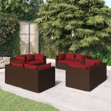 vidaXL 8-delige Loungeset met kussens poly rattan bruin