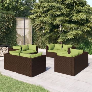 vidaXL 8-delige Loungeset met kussens poly rattan bruin