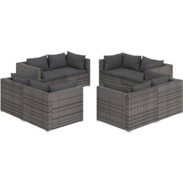 vidaXL 8-delige Loungeset met kussens poly rattan grijs