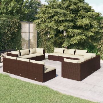 vidaXL 12-delige Loungeset met kussens poly rattan bruin