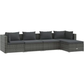 vidaXL 5-delige Loungeset met kussens poly rattan grijs