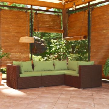 vidaXL 4-delige Loungeset met kussens poly rattan bruin