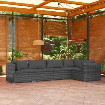 vidaXL 5-delige Loungeset met kussens poly rattan grijs