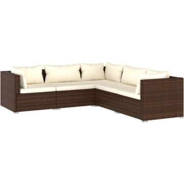 vidaXL 5-delige Loungeset met kussens poly rattan bruin