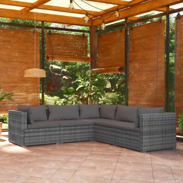 vidaXL 5-delige Loungeset met kussens poly rattan grijs