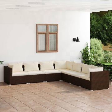 vidaXL 7-delige Loungeset met kussens poly rattan bruin