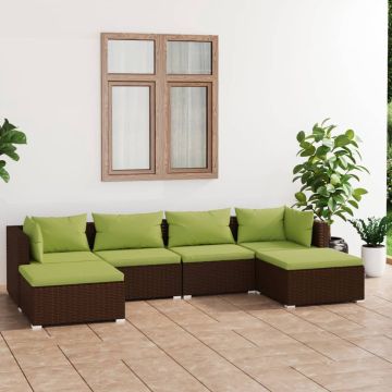 vidaXL 6-delige Loungeset met kussens poly rattan bruin