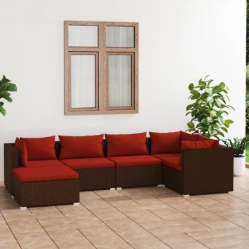 vidaXL 6-delige Loungeset met kussens poly rattan bruin