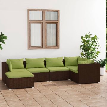 vidaXL 6-delige Loungeset met kussens poly rattan bruin