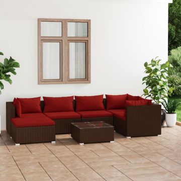 vidaXL 7-delige Loungeset met kussens poly rattan bruin