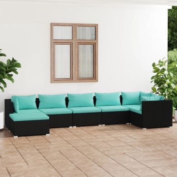 vidaXL 7-delige Loungeset met kussens poly rattan zwart