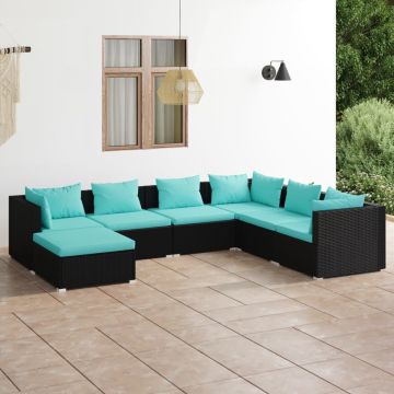 vidaXL 7-delige Loungeset met kussens poly rattan zwart