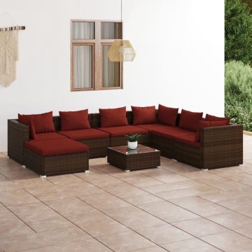 vidaXL 8-delige Loungeset met kussens poly rattan bruin