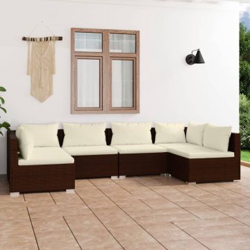 vidaXL 6-delige Loungeset met kussens poly rattan bruin