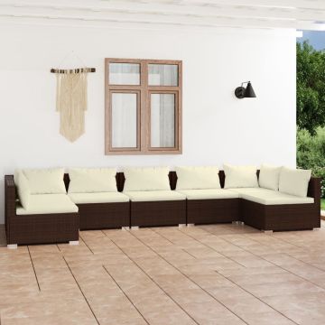 vidaXL 7-delige Loungeset met kussens poly rattan bruin