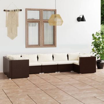 vidaXL 7-delige Loungeset met kussens poly rattan bruin