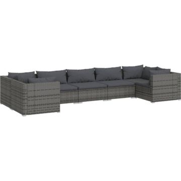 vidaXL 7-delige Loungeset met kussens poly rattan grijs