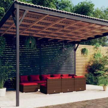 vidaXL 10-delige Loungeset met kussens poly rattan bruin