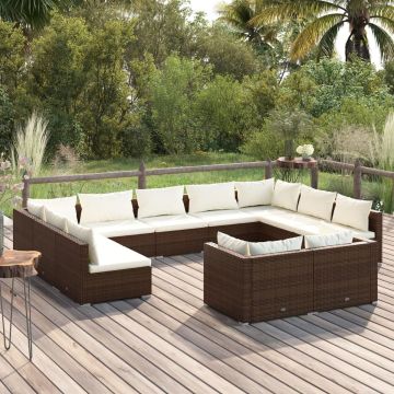 vidaXL 11-delige Loungeset met kussens poly rattan bruin