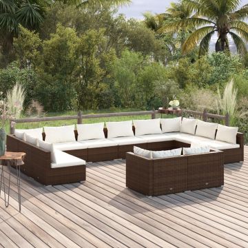 vidaXL 12-delige Loungeset met kussens poly rattan bruin