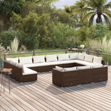 vidaXL 13-delige Loungeset met kussens poly rattan bruin