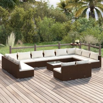 vidaXL 13-delige Loungeset met kussens poly rattan bruin