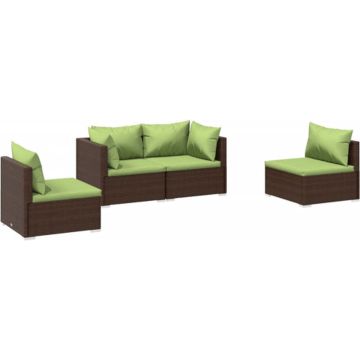 vidaXL 4-delige Loungeset met kussens poly rattan bruin