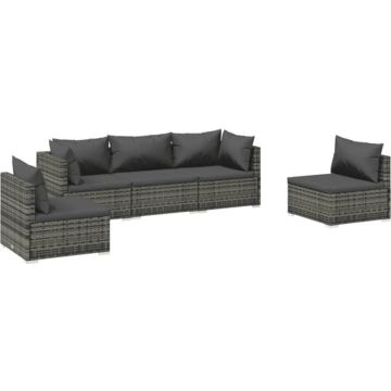 vidaXL 5-delige Loungeset met kussens poly rattan grijs