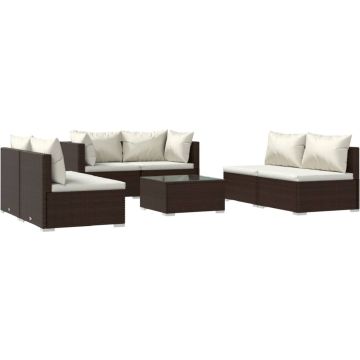 vidaXL 7-delige Loungeset met kussens poly rattan bruin