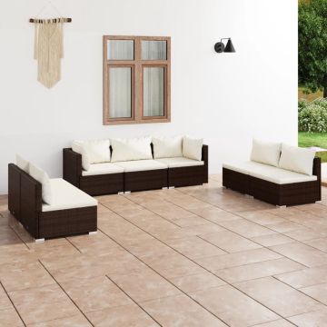 vidaXL 7-delige Loungeset met kussens poly rattan bruin