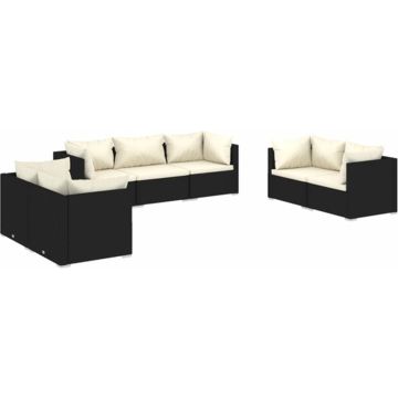 vidaXL 7-delige Loungeset met kussens poly rattan zwart