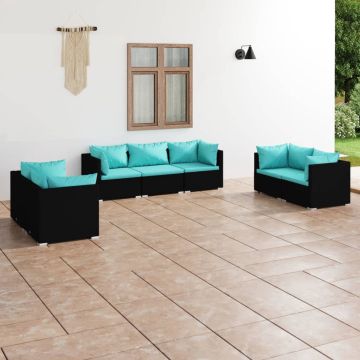 vidaXL 7-delige Loungeset met kussens poly rattan zwart