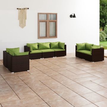 vidaXL 7-delige Loungeset met kussens poly rattan bruin