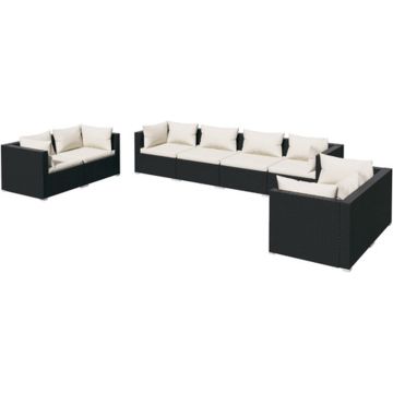 vidaXL 8-delige Loungeset met kussens poly rattan zwart