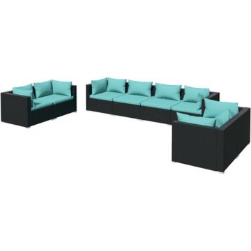 vidaXL 8-delige Loungeset met kussens poly rattan zwart